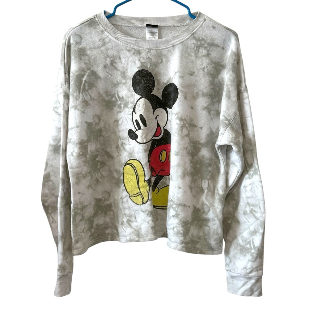 Disney Mickey Mouse Gray Tie Dye Sweatshirt Long Sleeve Pullover Size Large